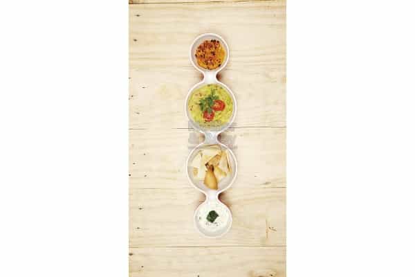 Spiced Pita Chips with Triple Dips