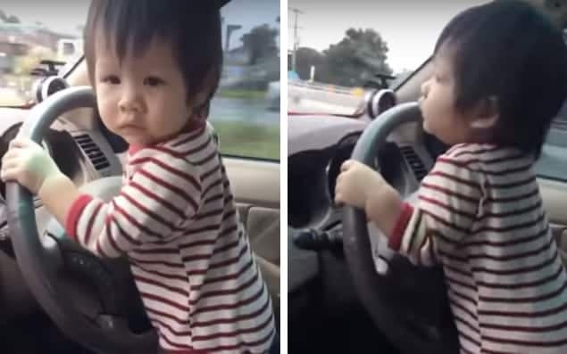 Aduh Bahaya! Bayi 10 Bulan Ini Kemudikan Mobil